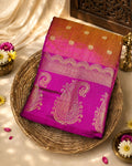 Pinkish Orange Colour Semi Silk Dual Shine Zari Saree