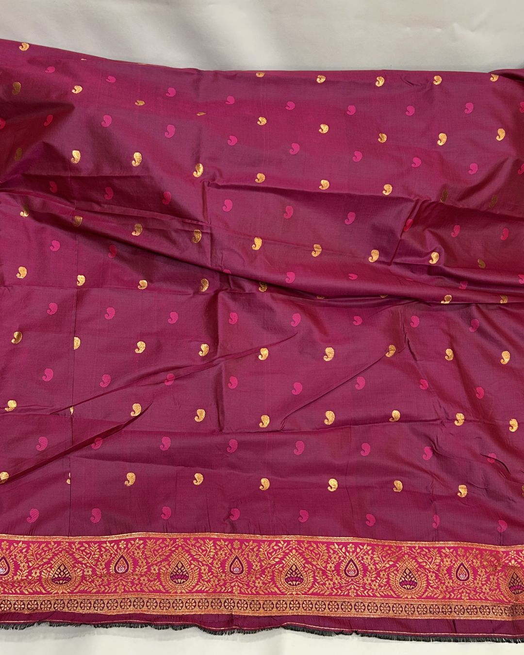 Brinjal Colour Silk Paithani Saree with Contrast Blouse