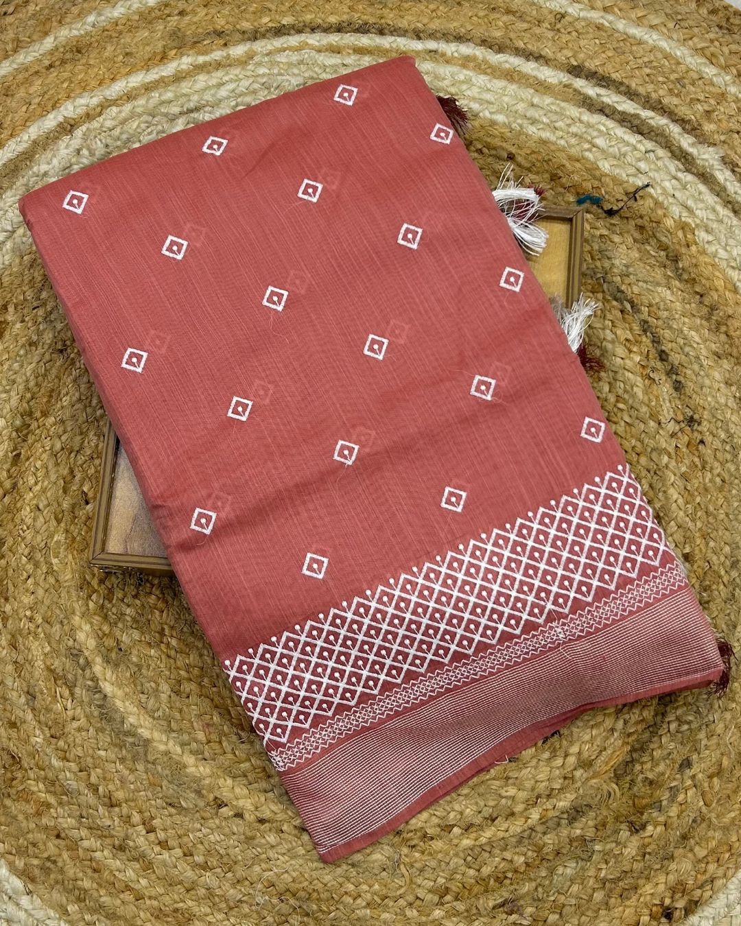 Peach Colour Cotton Saree