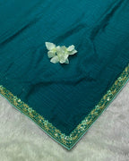 Rama Blue Colour Chiffon Saree With Contrast Blouse