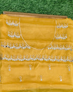 Ivory Colour Georgette Mirror Cut Work Saree