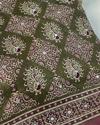 Mehendi Green Colour Ajrakh Print Mirror work Saree