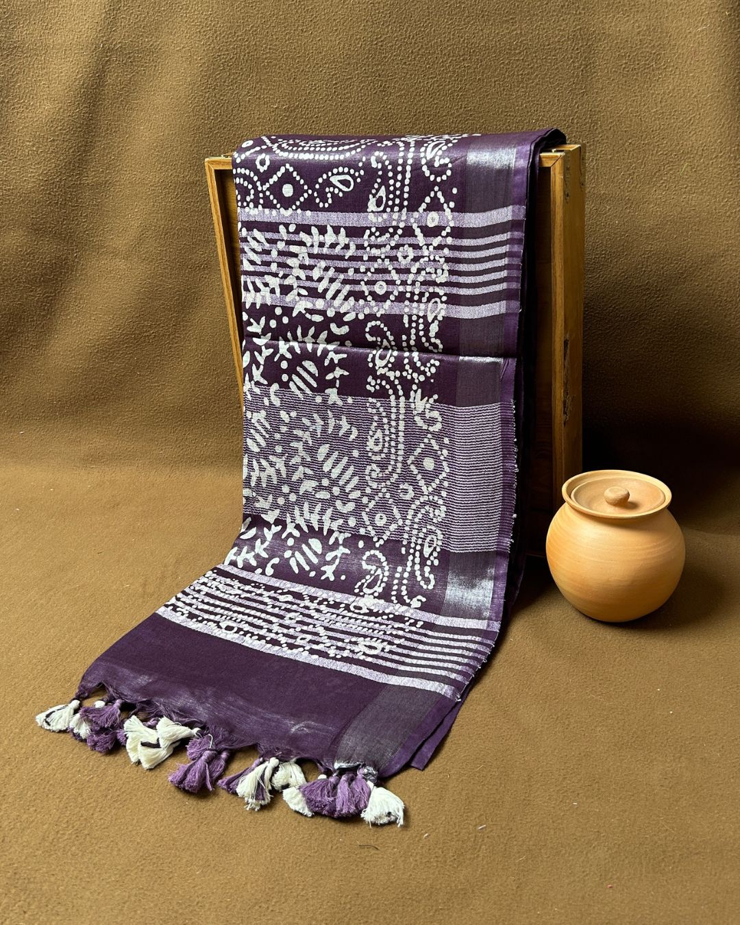 Deep Wine Colour Cotton Batik Printed Saree