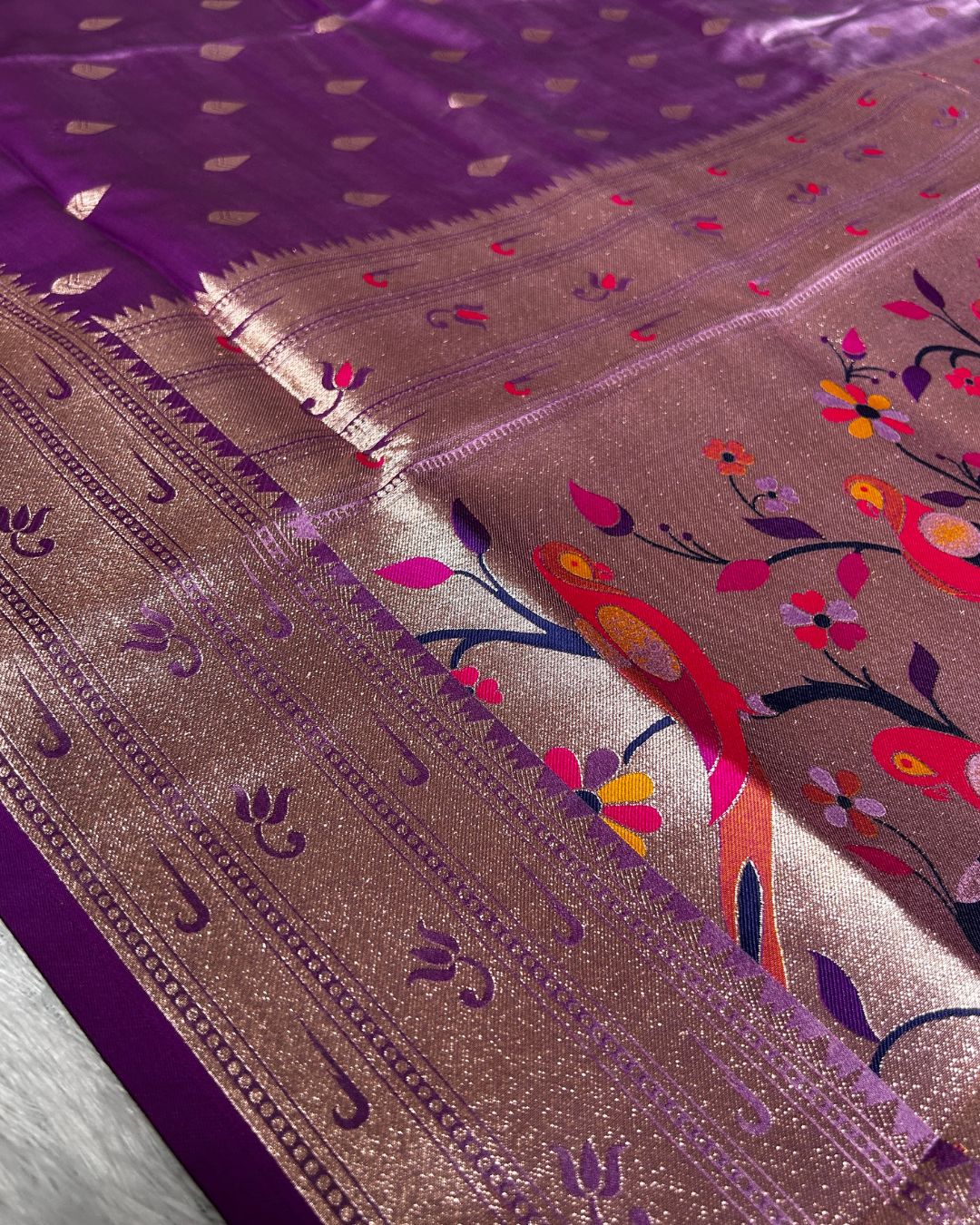Lavender Colour Soft Satin Silk Muniya Border Saree