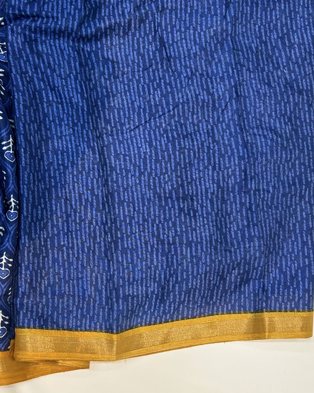 Blue Colour Mal Cotton Indigo Printed Saree with Contrast Border