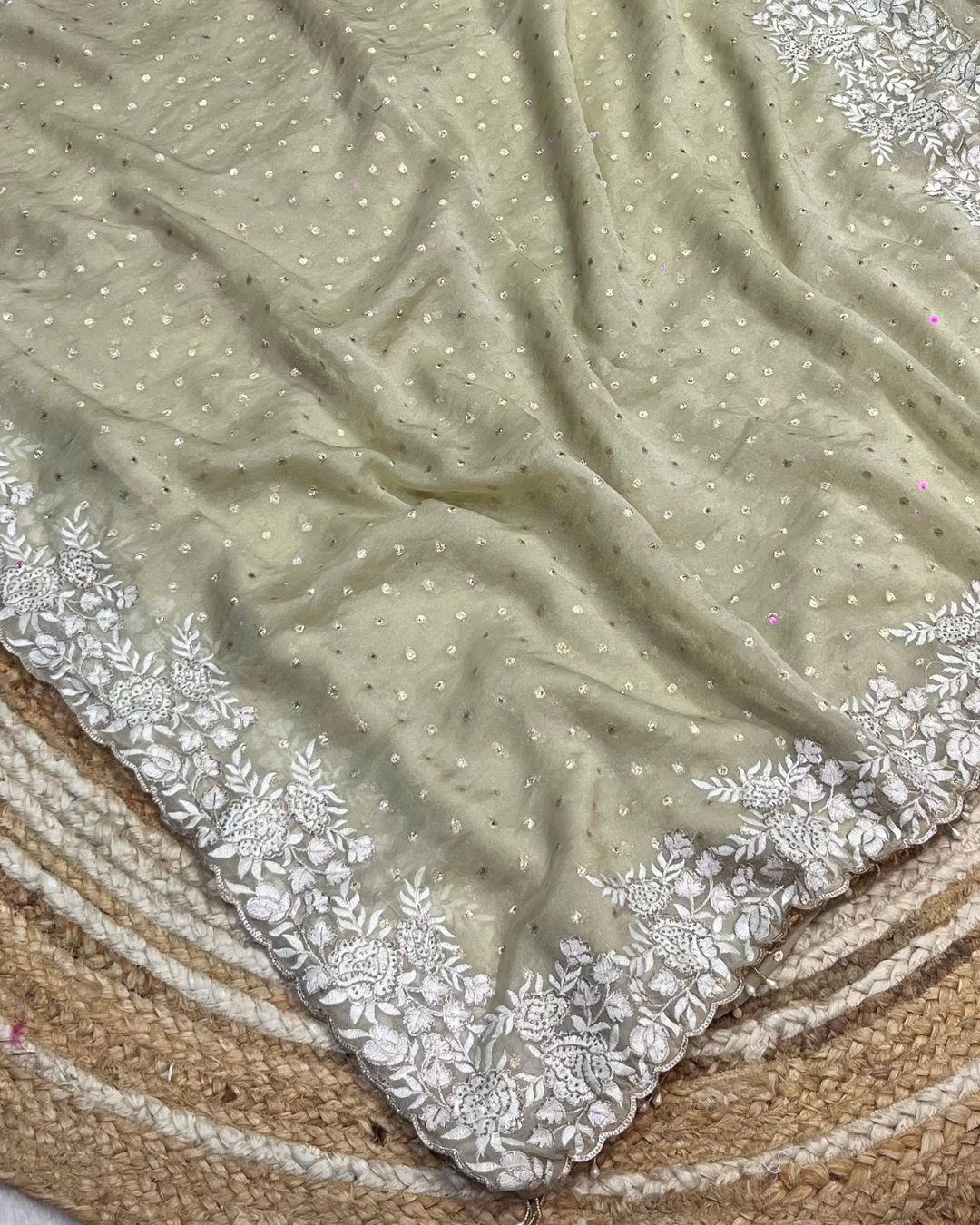 Off White Colour Shimmer Fandy Saree