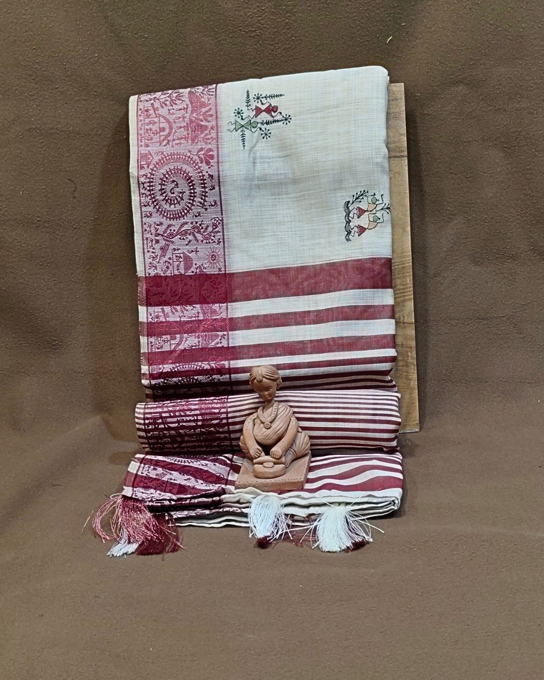 Off White Colour Cotton Warli Design Saree