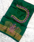Green Colour Kalanjali Paithani with Aari Work Blouse
