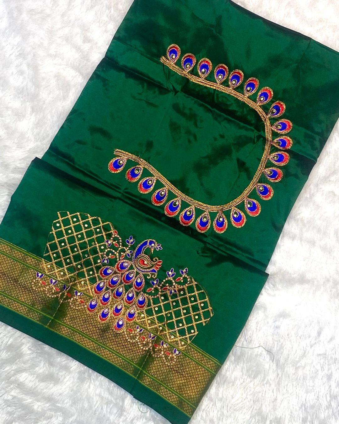 Green Colour Kalanjali Paithani with Aari Work Blouse