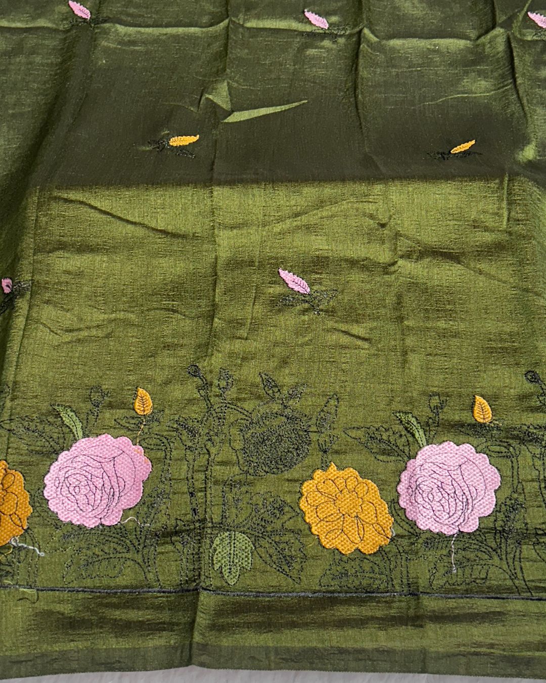 Sage Green Colour Floral Embroidered Style Designer Saree