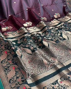 Maroon Colour Satin Silk Paithani with Meenakari Peacock Butti