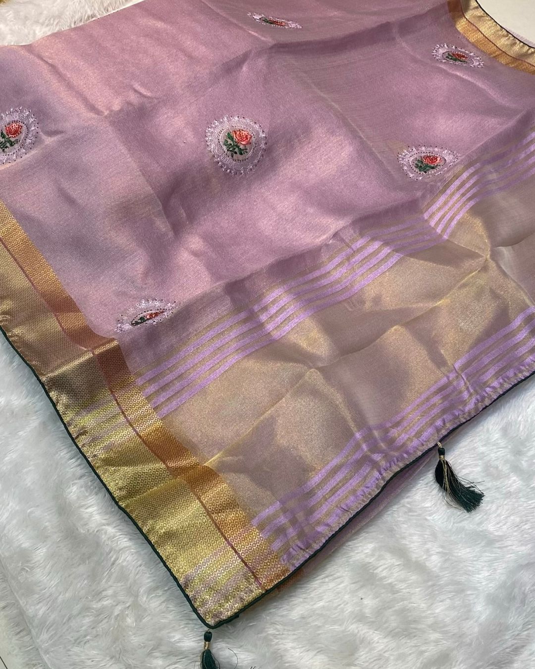 Lilac Pink Colour Tissue Silk Saree