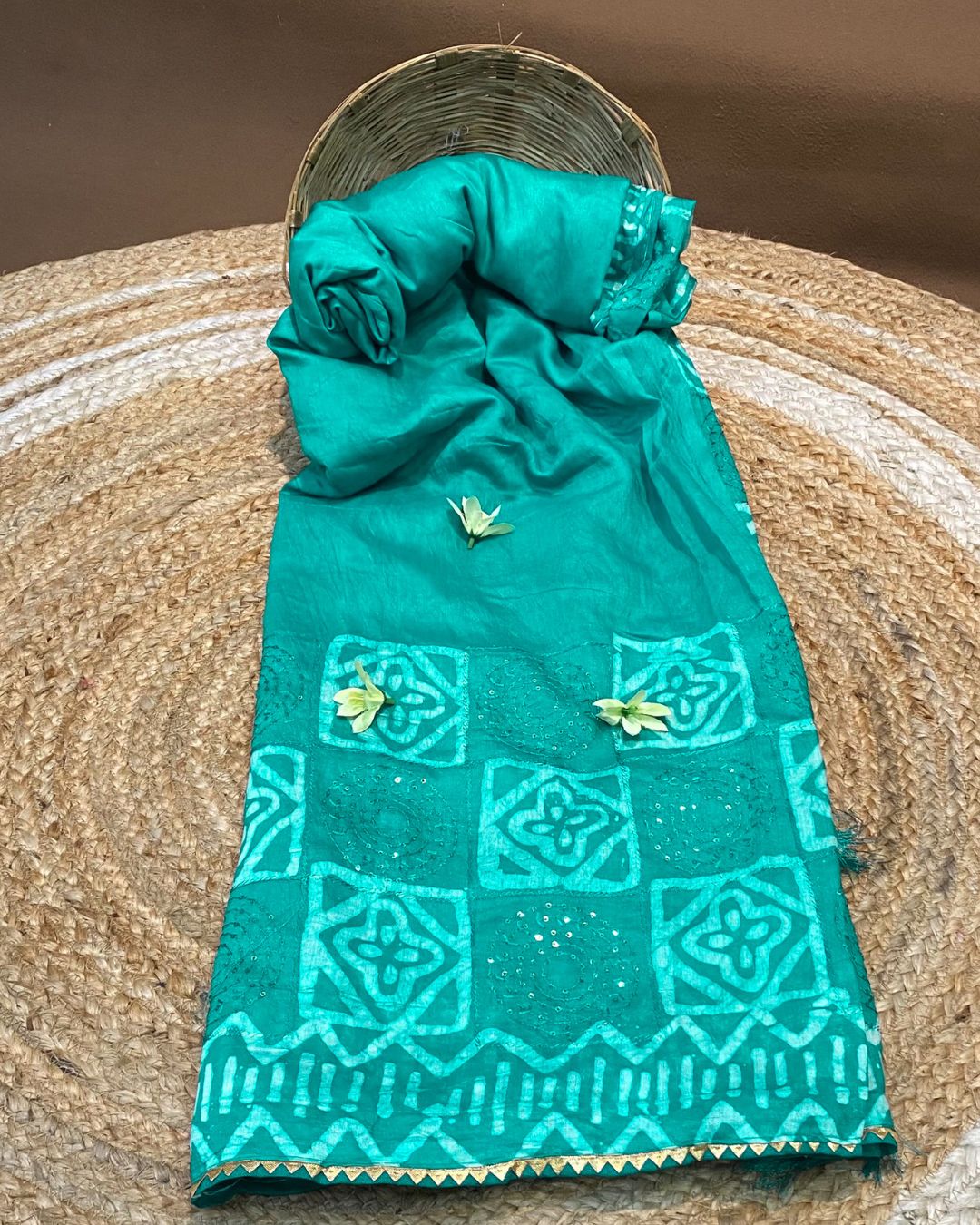 Rama Green Colour Batik Cotton Saree