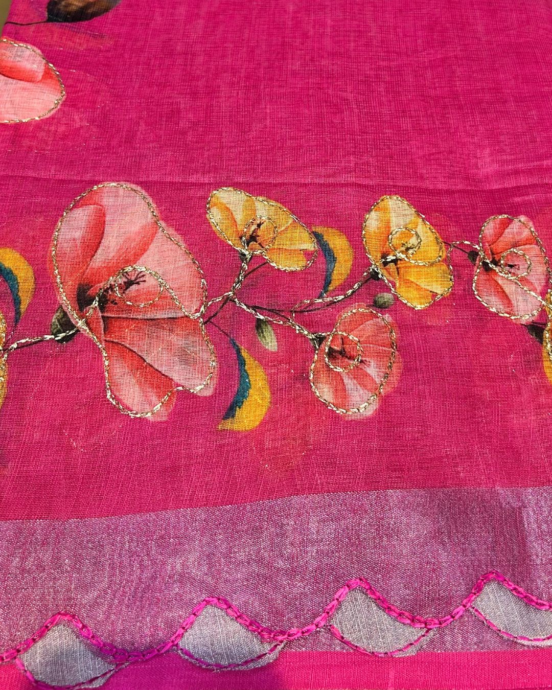 Pink Colour Linen Cotton Digital Printed Saree