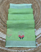 Light Parrot Green Colour Linen Cotton Saree