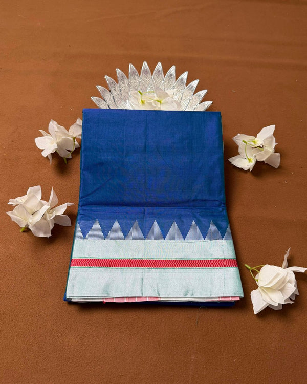 Royal Blue Colour Contrast Border Irkal/Ilkal Cotton Saree