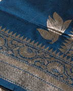 Petrol Blue Colour Semi Silk Saree with Golden Rich Border