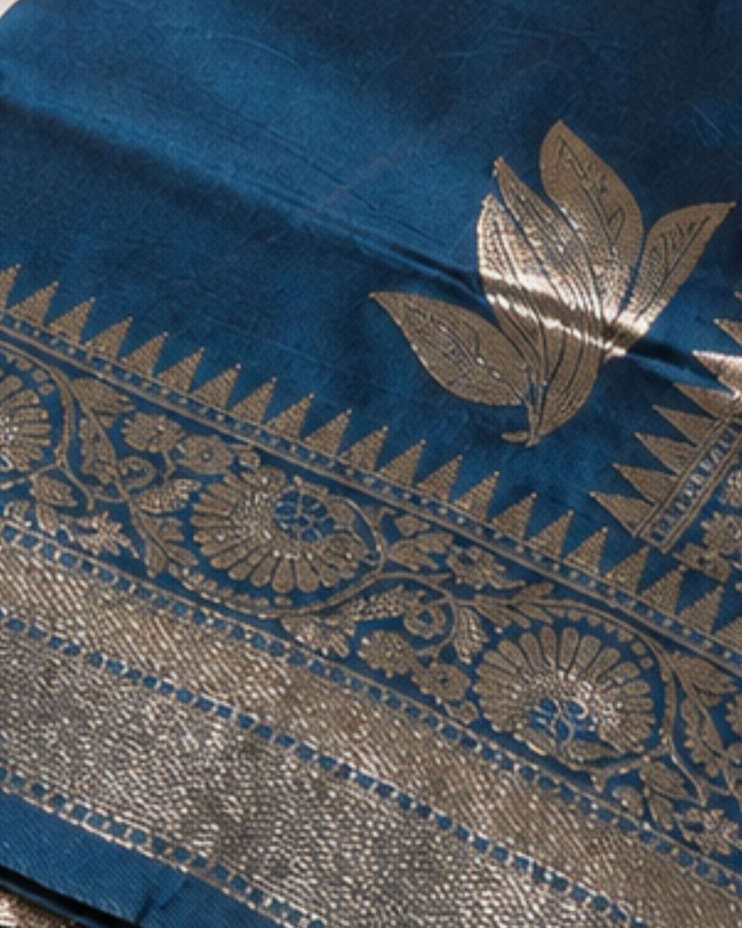 Petrol Blue Colour Semi Silk Saree with Golden Rich Border