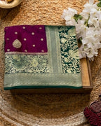 Wine Colour Soft Satin Silk Saree with Contrast Blouse Piece