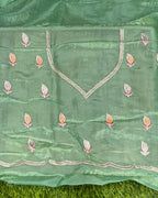 Teal Green Colour Crunchy Silk Thread Work Saree