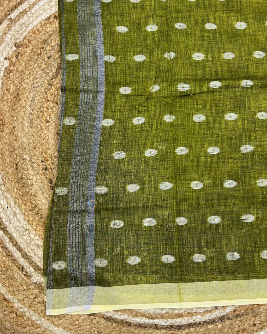 Moss Green Colour Khadi Cotton Saree