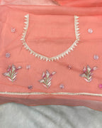 Peach Colour Crunchy Silk Thread Work Saree