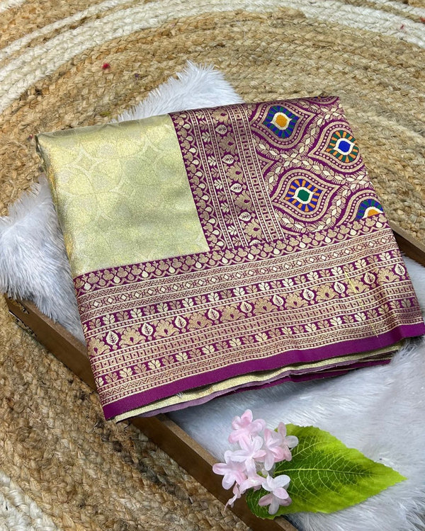Golden Colour Semi Silk Saree with Contrast Wine Border