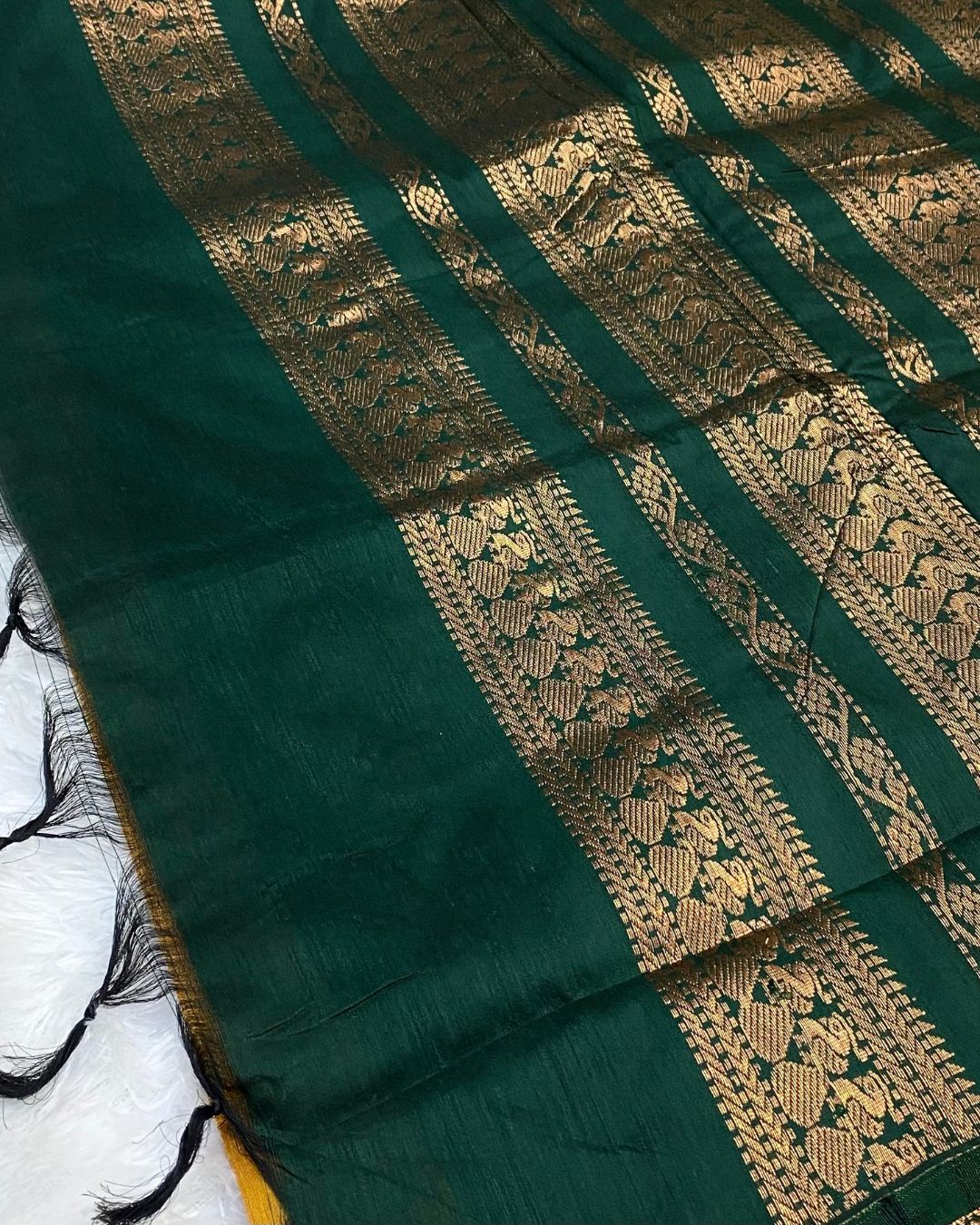 Mustard Yellow Colour Gadwal Cotton Silk Saree