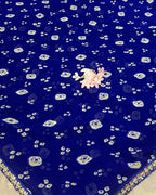 Blue Colour Chiffon Batik Print lace Border Saree