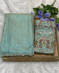 Turquoise Colour Fandy Saree With Heavy work Blouse Piece