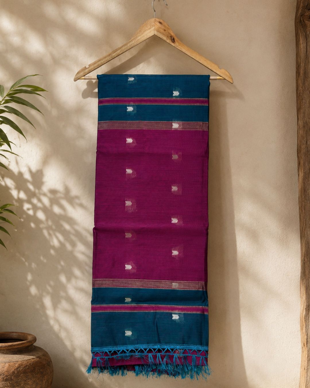 Morpankhi Colour Maheshwari Cotton Saree with Contrast Blouse