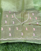 Lime Green Colour Crunchy Silk Thread Work Saree