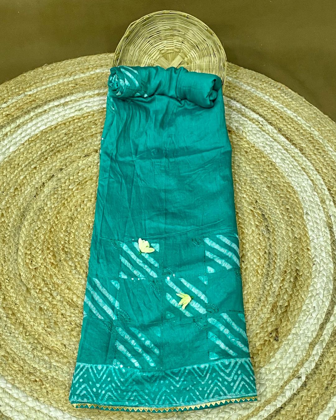 Rama Green Colour Batik Cotton Saree