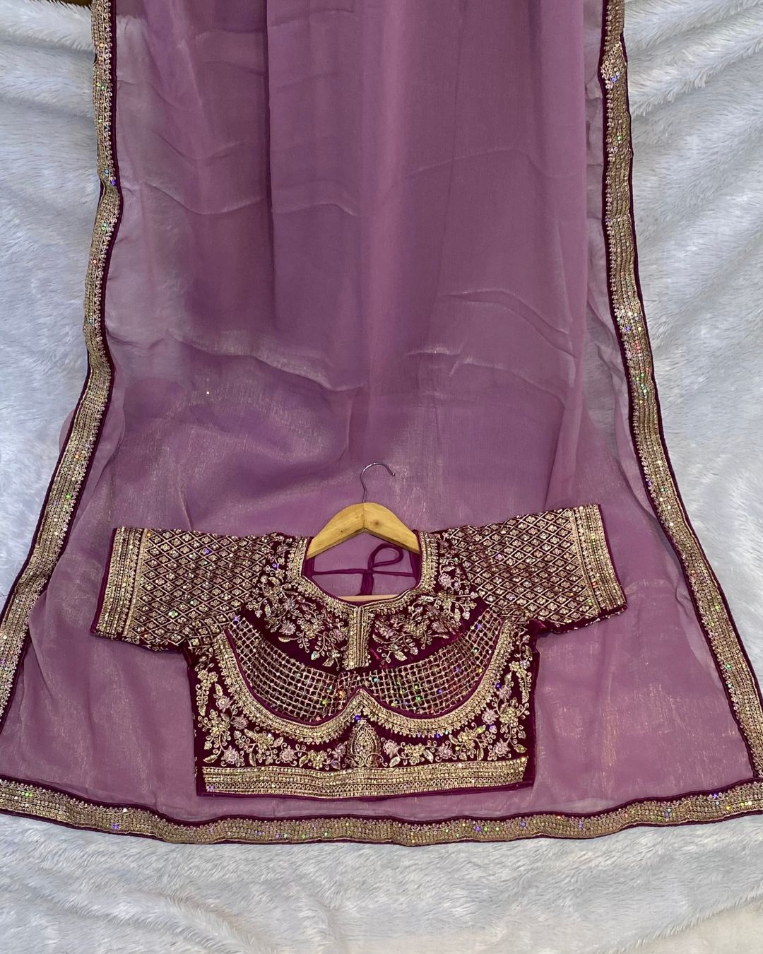 Lavender Colour Shimmer Georgette Saree with Readymade Blouse