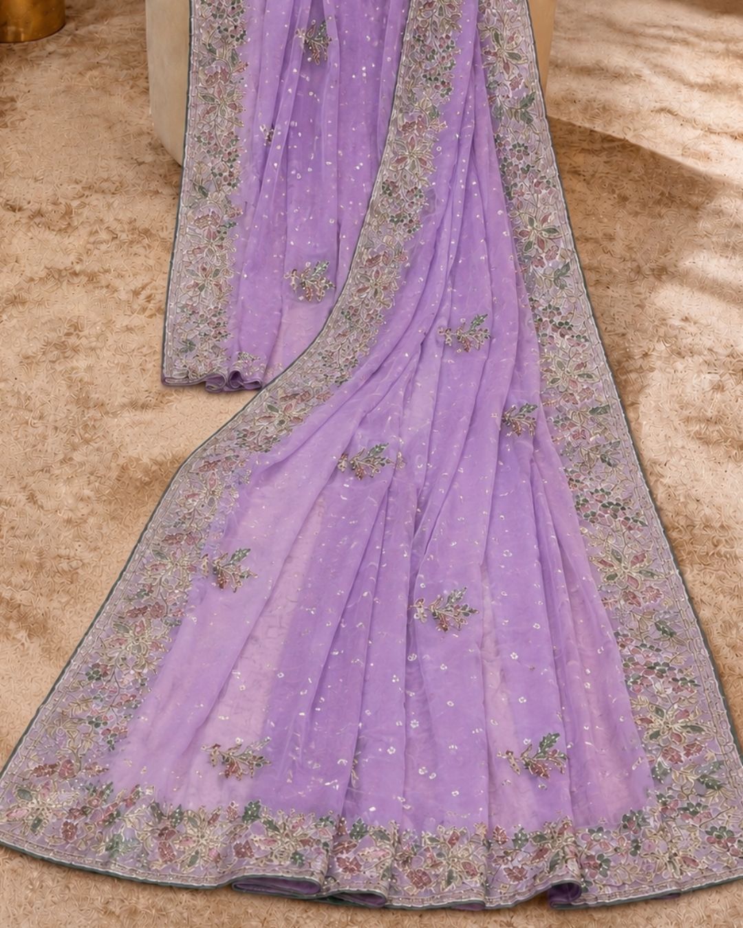 Lavender Shimmer Georgette Saree with Thread Work