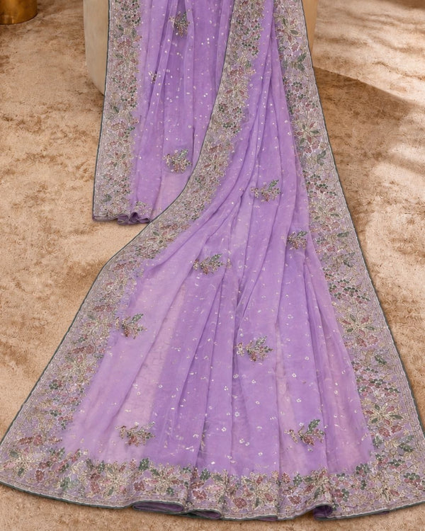 Lavender Shimmer Georgette Saree with Thread Work