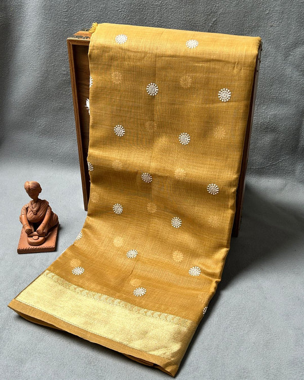 Golden Beige Saree with Butti Work & Golden Zari Border