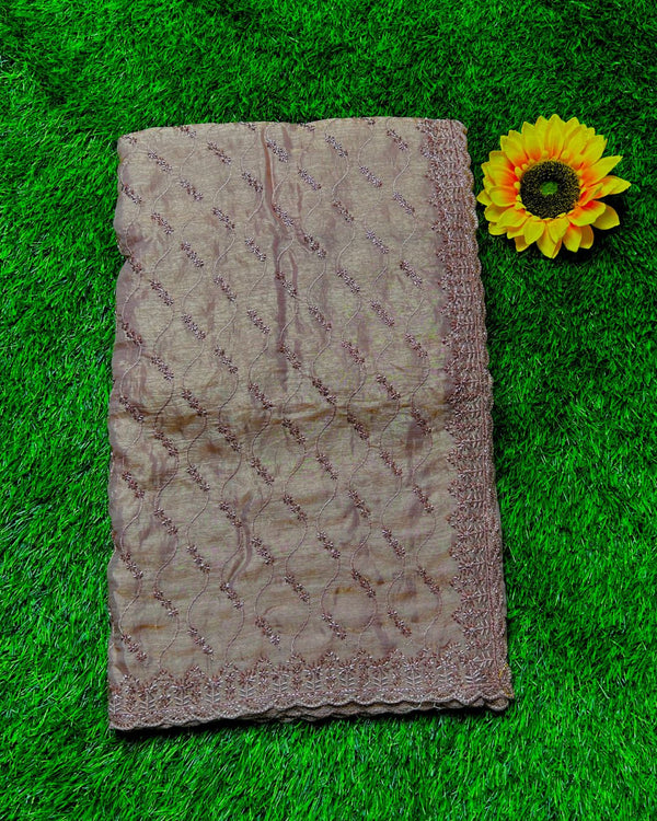 Dusty Pink Colour Fandy Satin Silk Saree with Bead Work