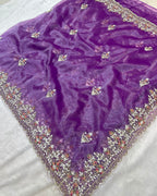 Dark Orchid Colour Soft Net Cutwork border Saree