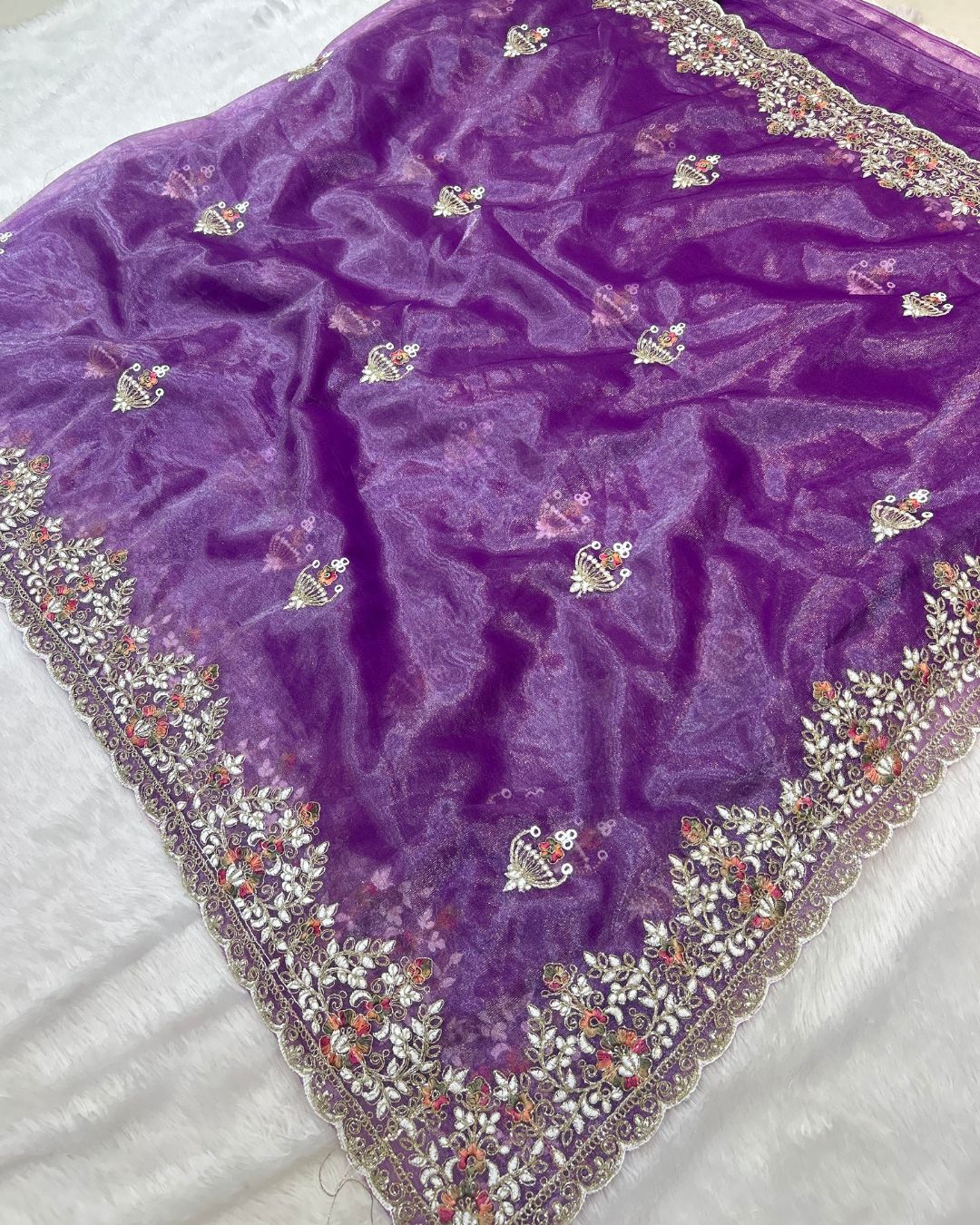 Dark Orchid Colour Soft Net Cutwork border Saree