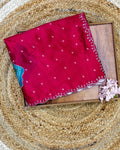 Rani Pink Colour Chinon Silk Cut Work Border Saree
