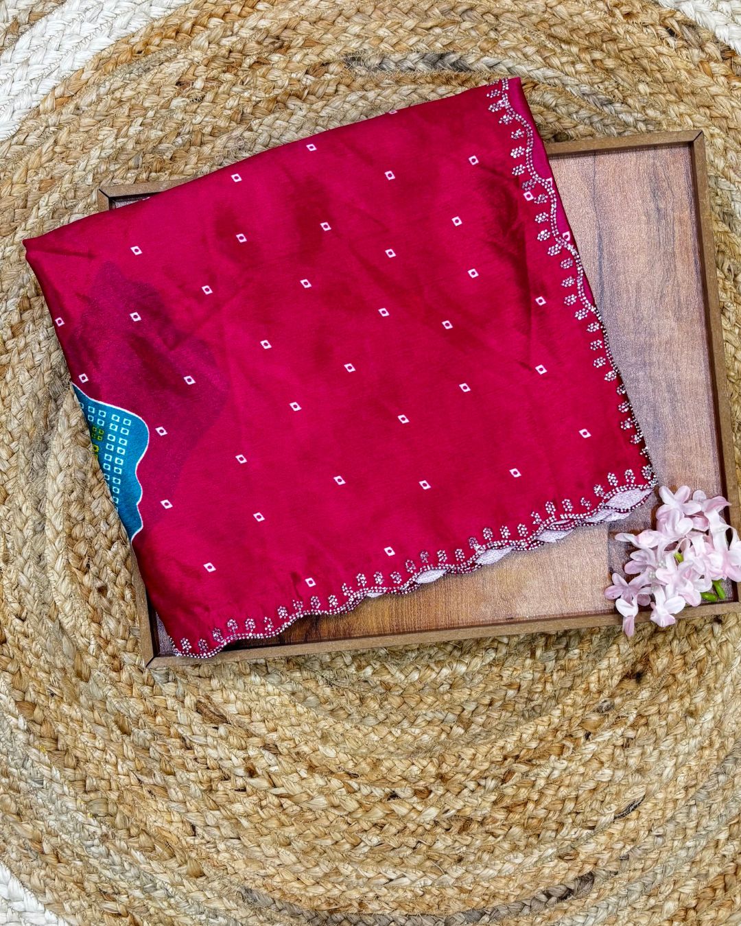Rani Pink Colour Chinon Silk Cut Work Border Saree
