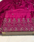 Rani Pink Colour Fandy Silk Saree with Cut Work Border