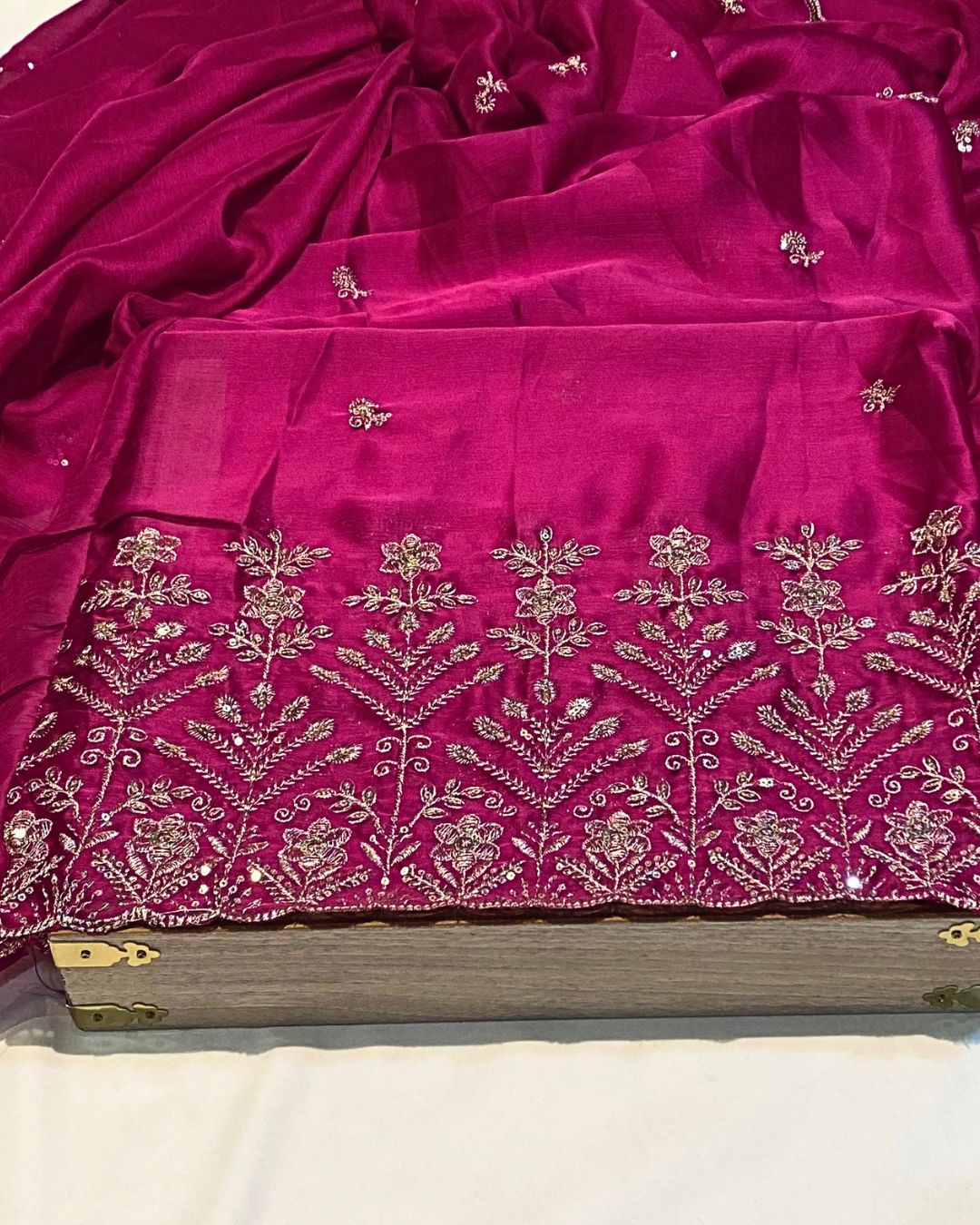 Rani Pink Colour Fandy Silk Saree with Cut Work Border