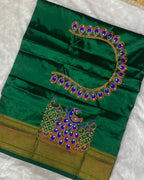 Green Colour Kalanjali Paithani with Aari Work Blouse