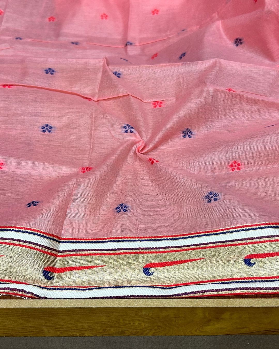 Light Pink Colour Cotton Meenakari Work Saree