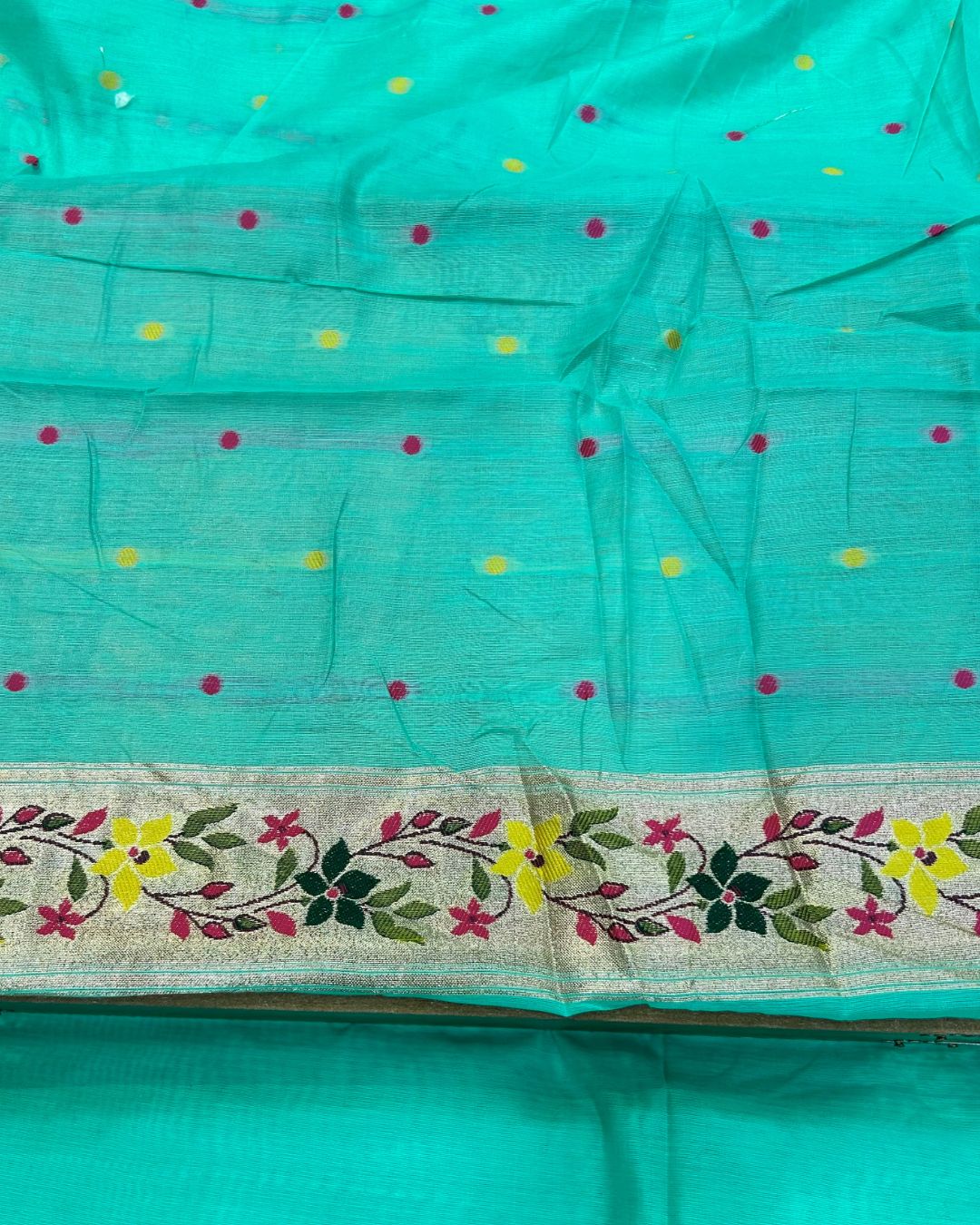 Turquoise Colour Cotton Meenakari Work Saree
