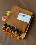 Old Gold Colour Cotton Saree with Contrast Blouse Piece