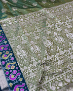Mehendi Green Colour Dual-Shade Saree with Patola Design Border