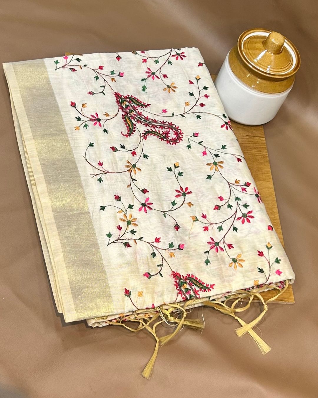 Off White Colour Cotton Saree